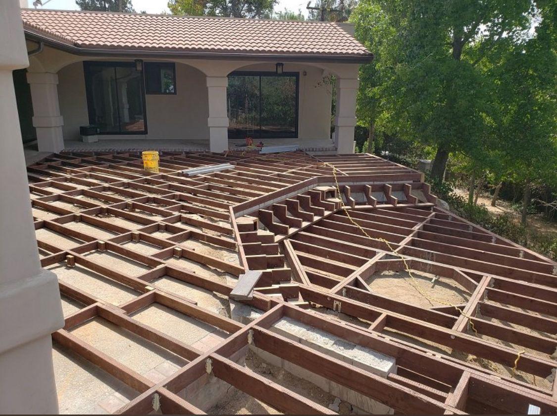 Deck framing under construction
